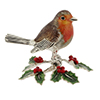 Offord & Sons | Saturno silver enamelled Robin on holly branch