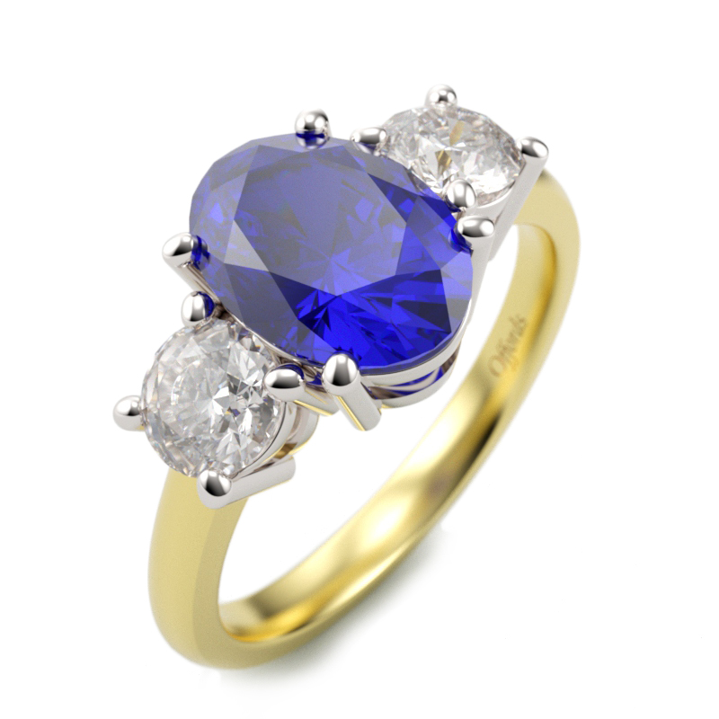 Offord & Sons | 18ct Gold Platinum Tanzanite Diamond Three Stone Ring